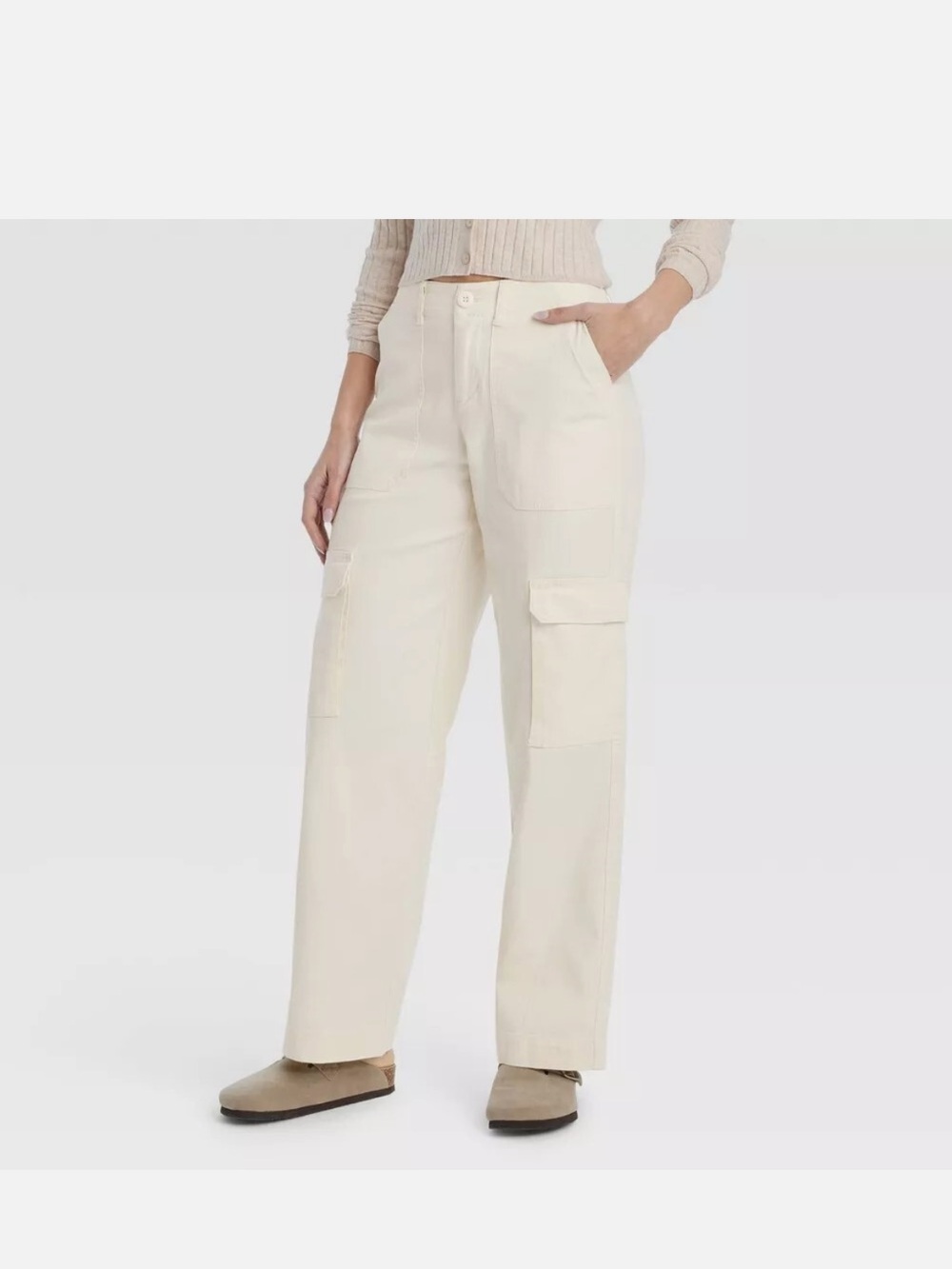 Universal Thread Cream Wide-Leg Cargo Pants size 8